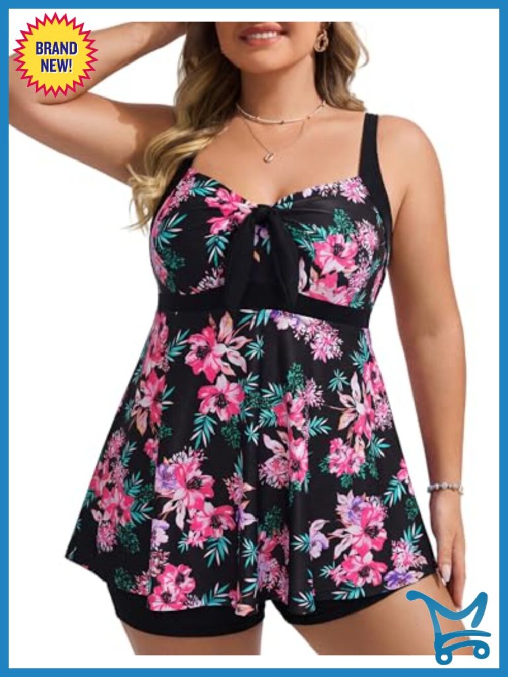 Plus Size Tankini Swimsuit 2 Piece Flowy Top High Waist Boyshorts